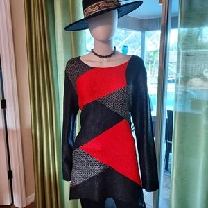 Berek Black and Red Tunic with Geometric Design